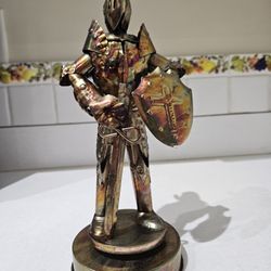 Vintage Medieval Metal Suit Of Armor Knight Music Box Plays "Camelot"