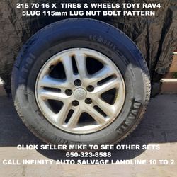 215 70 16 X 4 Tires & Wheels Off Toyota Rav4 With 5lug 115mm Lug Nut Bolt Pattern.