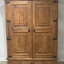 Large Hand Carved Wood Armoire Bar