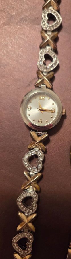 Women's Gold and Silver Heart XOXO Bracelet Watch