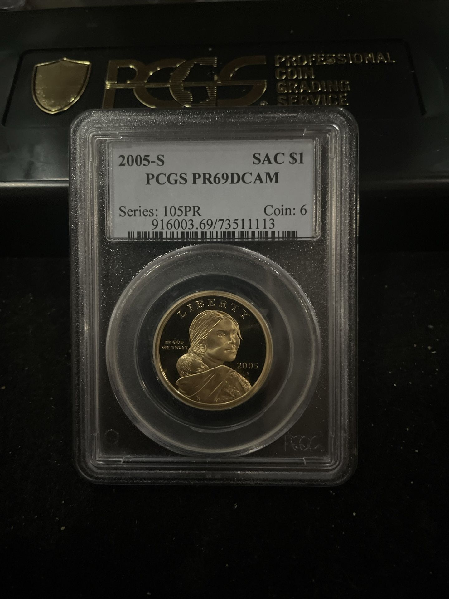 2005 S Gem Proof Native American Dollar Graded At PR69 With A Deep Cameo U-18