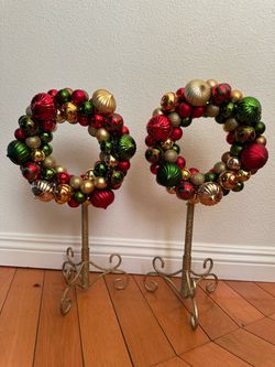 Set of 2 Christmas Ornament Wreaths with Stands