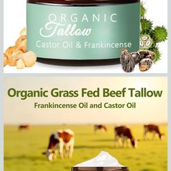 Grass Fed Beef Tallow with Frankincense Oil and Castor Oil, Organic Grass Fed Beef Tallow for Skin, Whipped Beef Tallow Frankincense Oil Castor Oil fo