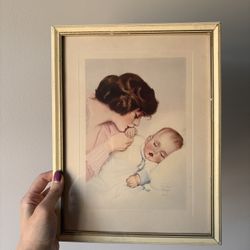 Vintage Wall Art Print of Mother & Baby by Maud Tousey Fangel “God’s Greatest Blessing” Lithograph