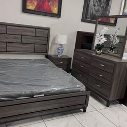 3 PCS QUEEN BEDROOM SET: QUEEN BED FRAME, NIGHTSTAND, DRESSER 