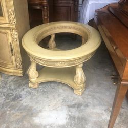 Oval White Wash Coffee Table W/glass Top 