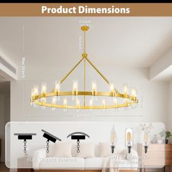 Brand New Gorgeous, Gold Wagon Wheel Chandelier