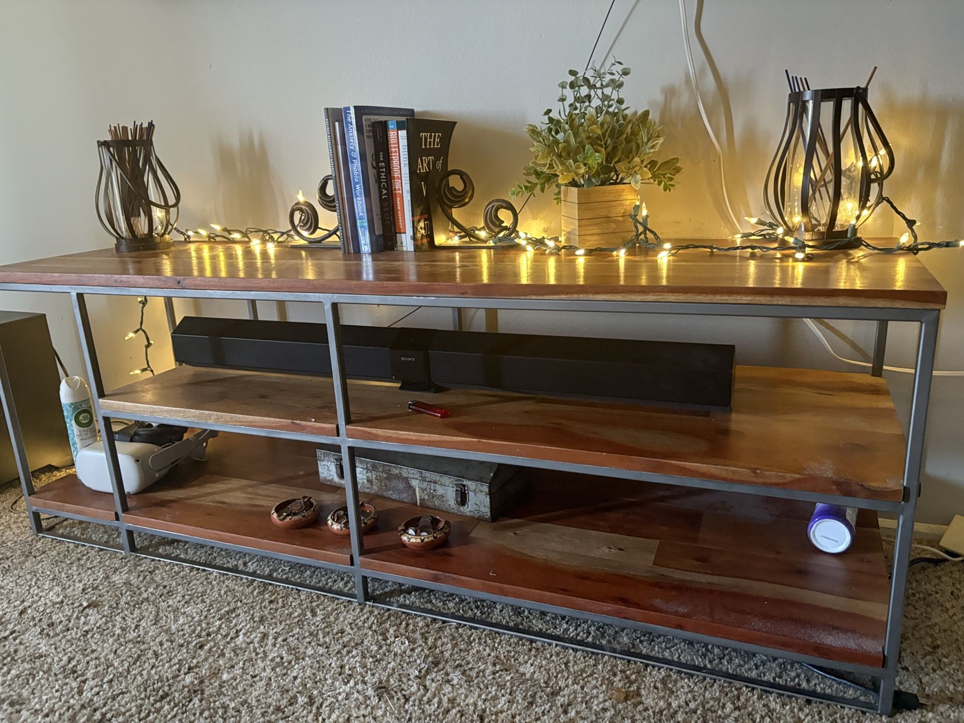 Rustic TV Stand with Shelves – Heavy Duty & Sleek Look