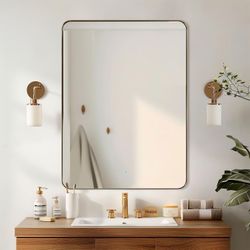 ANDY STAR Gold Bathroom Mirrors For Over Sink, 24x32 Inch Brushed Gold Wall Mirror, Rectangular Metal Framed Vanity Mirror -Modern Clean Design With S