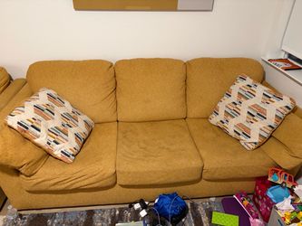 Mustard Yellow Fabric 3-Seat Sofa and chair