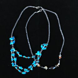 2 Necklace Lot Hematite Bead Turquoise Dyed Howlite Carnelian Quartz Grounding