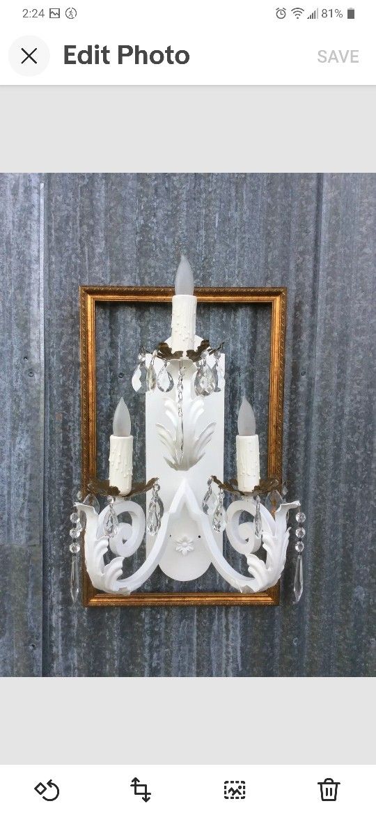 Vintage Sconces Pair White Candle Crystal Redone