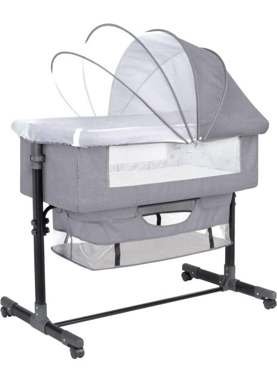 GoFirst Bedside Bassinet for Baby, Bedside Sleeper with Wheels, Heigt Adjustable, with Mosquito Nets, Large Storage Bag, for Infant/Baby/Newborn (Ligh