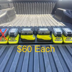 RYOBI ONE+ 18V 4.0 Ah Lithium HIGH PERFORMANCE Battery & Charger Starter Kit **$60 Each**