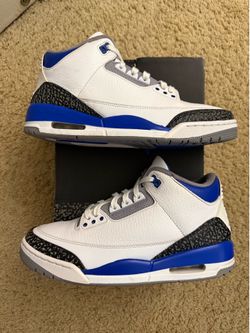 Size 10 (Pre owned, damaged box) - Air Jordan 3 retro racer blue