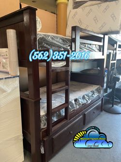 Triple twin brown bunk bed with mattresses colchones camas nuevas