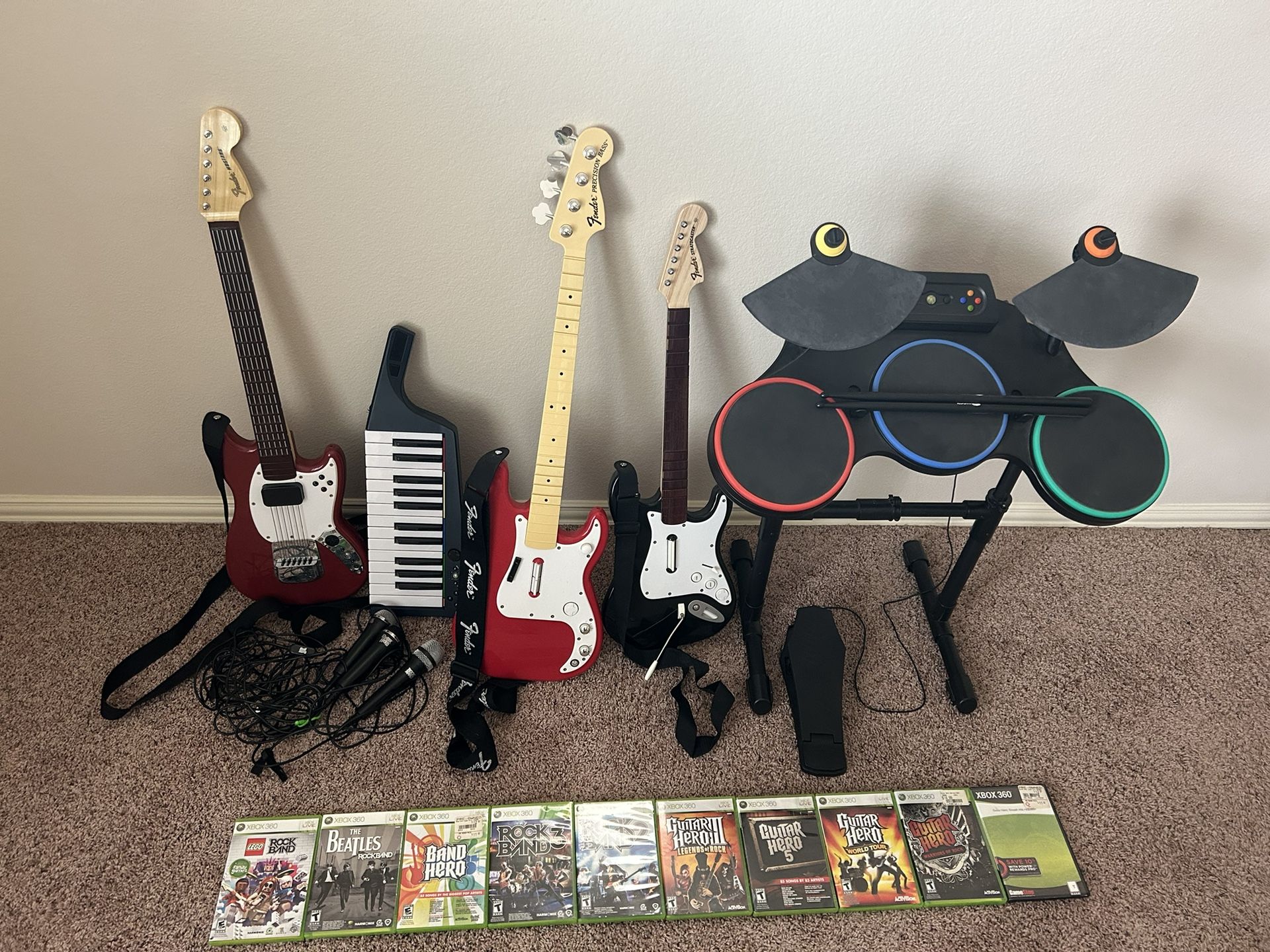 Huge Rock Band/Guitar Hero Bundle For Xbox 360