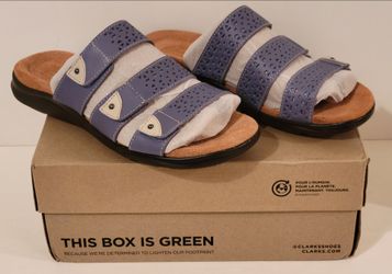 CLARKS Women's Sandals Size 8.5 Wide Kilty Walk! Purple & White ((contact info removed)5) Leather Upper! Brand New in Box! Never Worn!