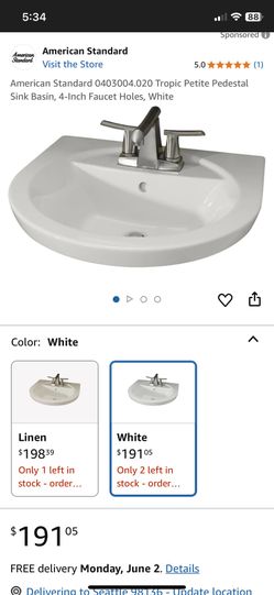 American Standard Pedestal Sink Basin Only New In Box