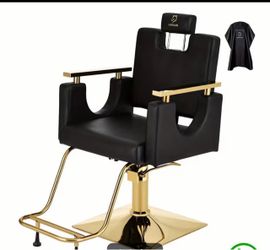 NEW Professional Barber Chair ā Black & Gold Salon Styling Chair