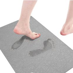 Quick Dry Stone Bath Mat for Bathroom and Kitchen Counter - DoubleSided Natural Fast Drying Bath Mat with Soap Dish,