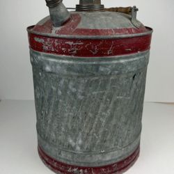 Antique Metal Gas Can - Galvanized & Red