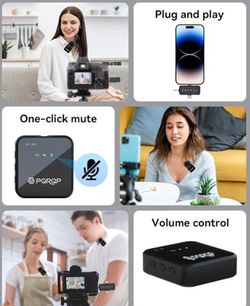 3 in 1 Microphone for iPhone/Android/Camera, Wireless Microphones, 328ft Transmission, 18H Battery Life, Mini Microphone for Record Interview, Vlogs, 