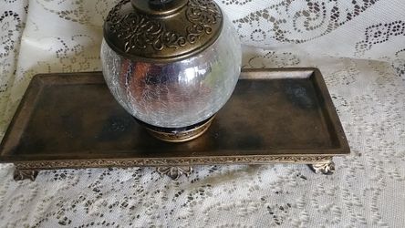 Decorative jar with tray for bathroom or anywhere else.