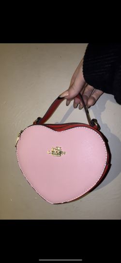Coach Pink Red Heart Shaped Purse w/ Crossbody Attachment