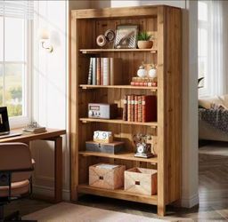 YY0011/YY0042 New assembled Solid Wood Bookcase, 5-Tier Bookshelf Display Storage Shelves