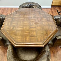 Game Table W/4 Leather Chairs, & Poker Top