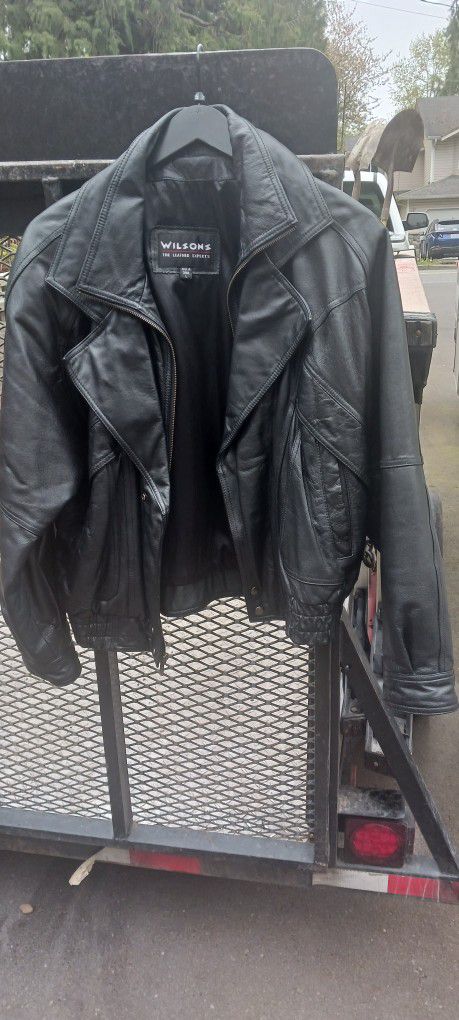 men's Wilson black leather Jacket size L worn 1 time paid $225.00 asking $125.00