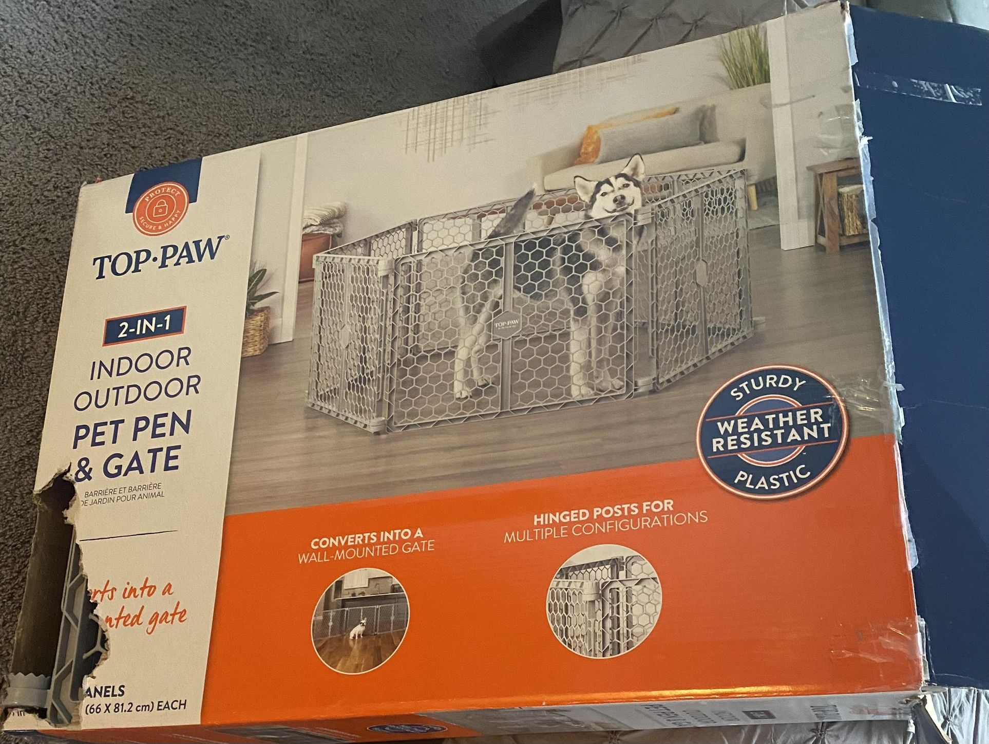 Top Paw 2 In 1 Indoor Outdoor Play Pen/Gate