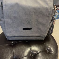 Beautiful Petunia Pickles Mickey Mouse Gray Diaper Bag / Backpack . New. Nice Big Size  No Tags 