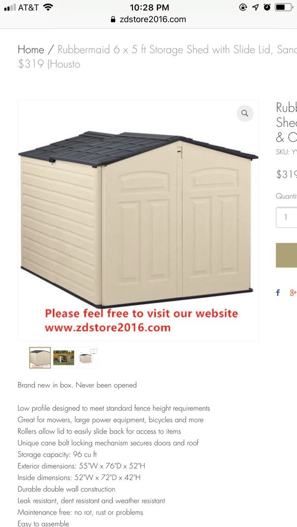 Rubbermaid 6 x 5 ft Storage Shed with Slide Lid, Sandstone 