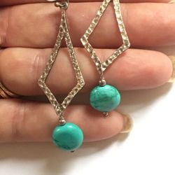 Sterling Silver Turquoise Long Earrings 6 Grams