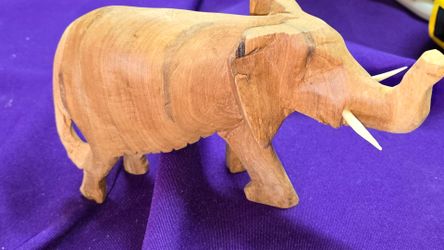 Hand Carved Wood Elephant Sculpture Figurine Lucky Trunk Up A111P121