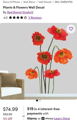 RED BARREL STUDIO POPPIES WALL DECAL - NEW