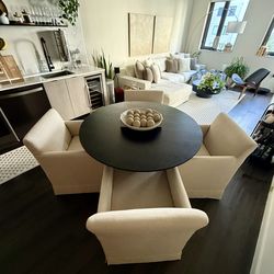 ✨ Modern Black Round Dining Table + 4 Swivel Chairs – Like New ✨