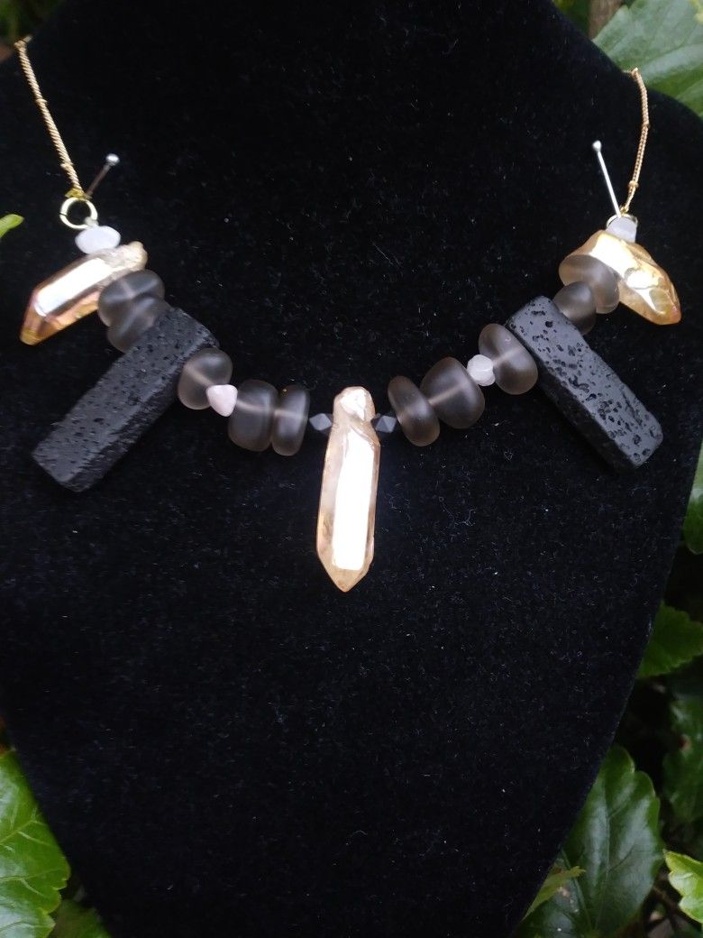 Authentic Amber Qurtz And Lava Rock Necklace