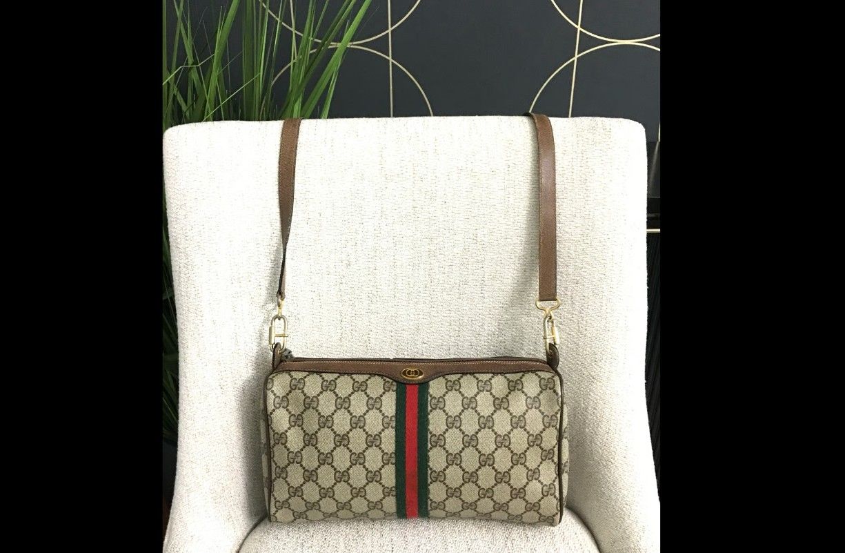 crossbody bag Classic monogram coated canvas with brown leather.