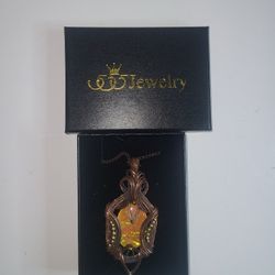 Valentines Deal Pear Petrified Wood Gemstone Wire Wrapped Wife Pendant Copper