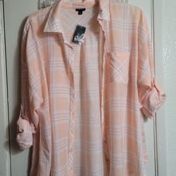 Torrid Orange Plaid Button Up Shirt