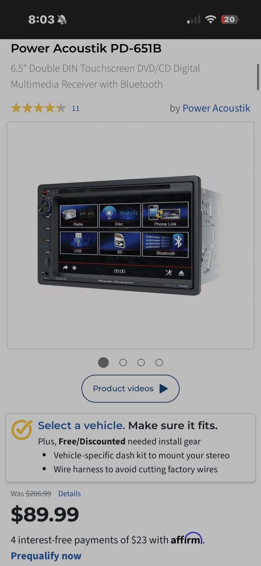 power acoustin pd 651B touchscreen radio
