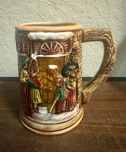1974 Vintage Ceramic Christmas Carolers 3D Relief Beer Stein