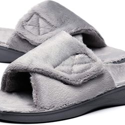 Fuzzy House Slippers With Arch Support Orthotic Heel Cup Sandals For Women