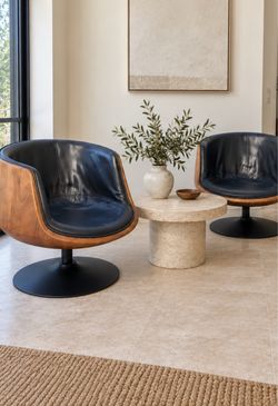 Pair (2)of Mid-Century Style "Club Walnut" Swivel Armchairs