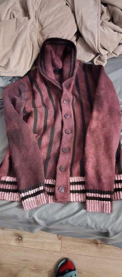 1886 $250 Crwth Men's Billy The Kid Wool Cardigan Sweater Shawl Large Red/White