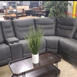Gray Fabric 6 PC Power Modular Sectional (New)