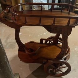 Vintage Bar Cart And Mint condition just about 14" W,  30" L to the handle, just over 29 1/4 H  